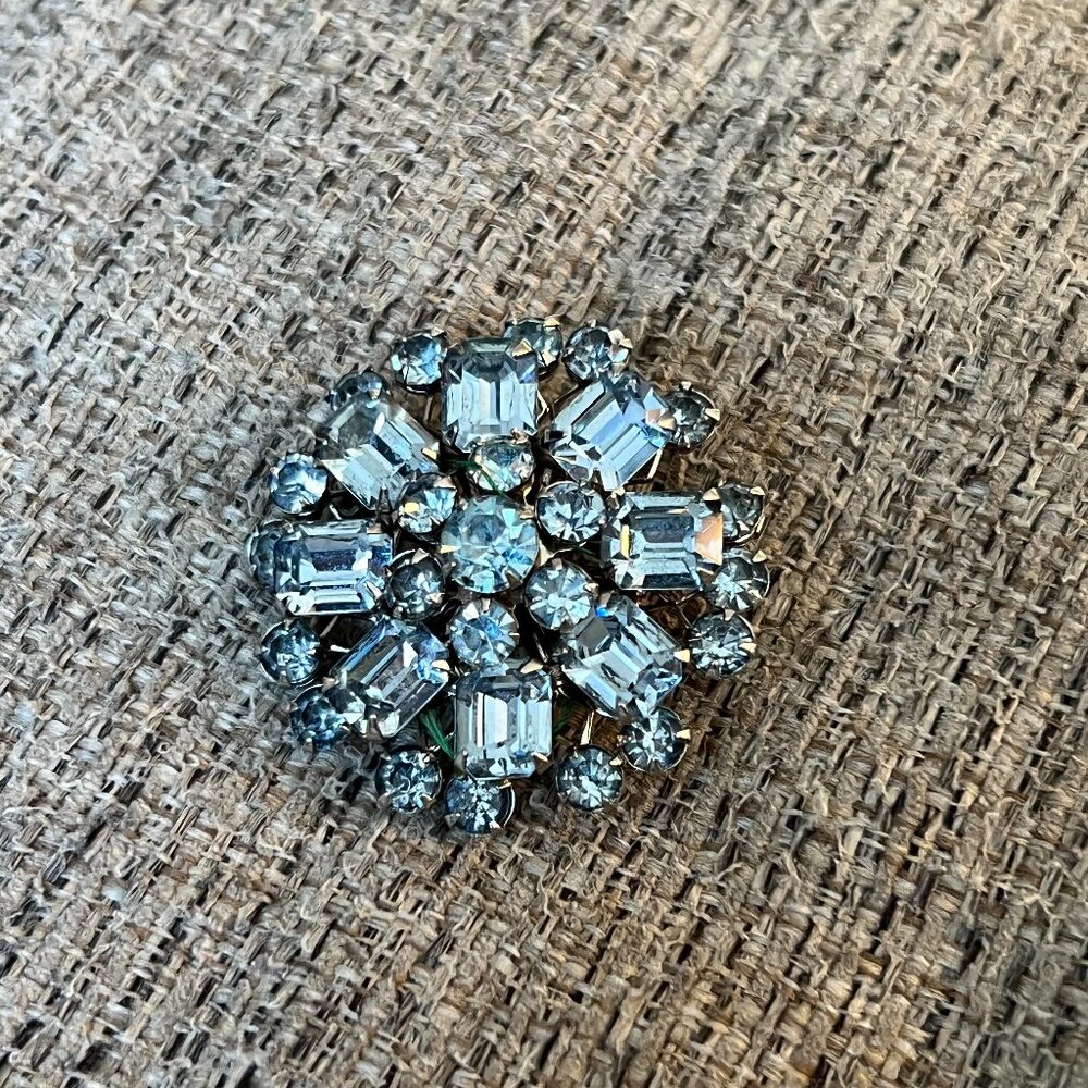 Vintage Sky Baby Blue Rhinestone Brooch